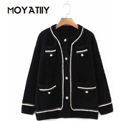 MOYATIIY Fashion Women Winter Autumn Cardigan Sweaters Luxury Lady Coats Soft Warm Outwear with Pockets Female Tops Party Bar
