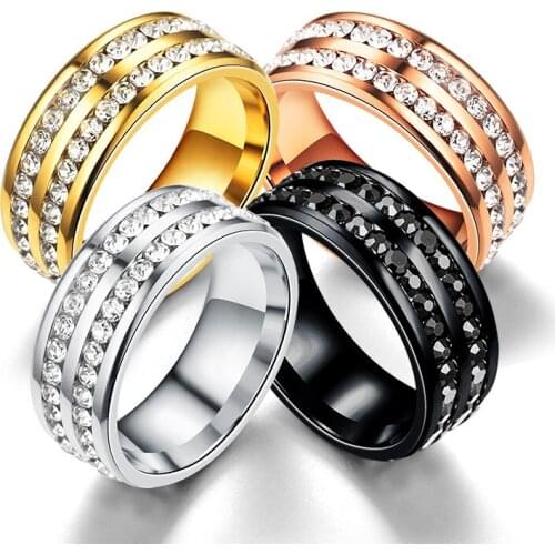 Ufine Titanium steel full crystal double circle crystal ring new popular stainless steel ring 8mm Party Rings jewelry R031