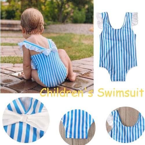 Girl Swimsuit Flashing Sleeveless Striped Backless Bow One-piece Swimsuit Bikini Beachwear Bathing Suit maillot de bain fille E2