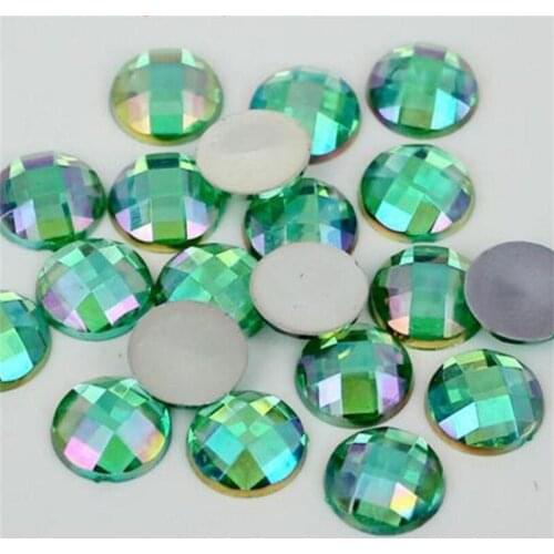 MHS.SUN 5mm-12mm Loose green AB color lattice faceted acrylic rhinestone stone round flatback rhinestones for hand accessories