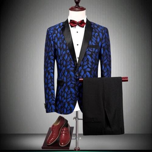 Slim Fit Mens 2020 Floral Print Suit Two Piece Wedding Tuxedo Suits For Men Luxury Brand Party Prom Wear M- 4XL 86210