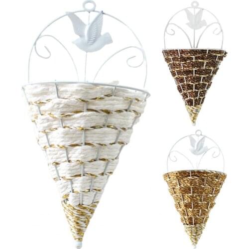 Natural Wicker Flower Basket Wall Hanging Pot Planter Rattan Vase Basket Decor Props Pendants Ornaments