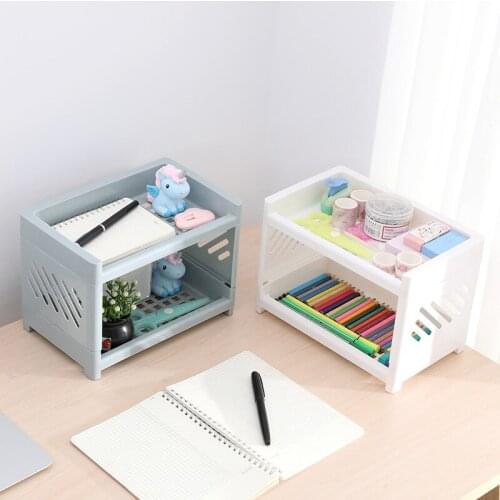 Desktop Double-Layer Stationery Storage Rack Dormitory Small Hollow Racks Mini Household Bathroom Vanity Organizer