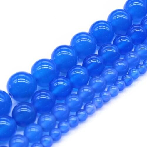 Natural Stone Blue Agates Round Loose Beads 6 8 10MM Pick Size For Jewelry Making