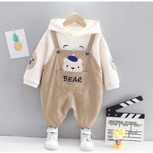 Autumn Fashion Casual Clothes For Boys And Girls With Hoodie + Bib Long-Sleeved Suit 2-Piece Set 1-3 Years Old
