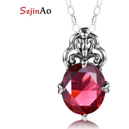Szjinao Brand Ruby Pendant Necklace Handmade Gemstone Wedding Engagement Jewelry Party Costume Cute Women Accessories Factory