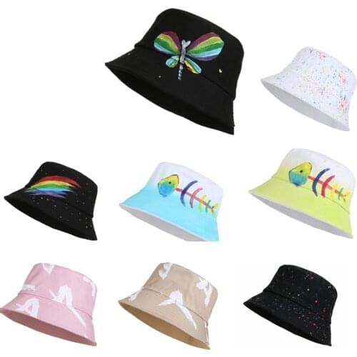Mens and Womens Summer Bucket Hat Tie-dye Printing Cotton Artist Sun Hat Mens Panama High-quality Outdoor Fisherman Hat