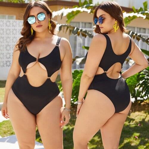 Sexy Plus Size One-Piece Swimsuit Black Hollow Ladies Swimsuit Plus Size Swimsuit 5XL SW290