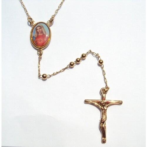 Loyal Women’s Cool 14 K Yellow Gold Filled Cross/Crucifix Pendant & Rosario Rosary Beads Necklace Chain