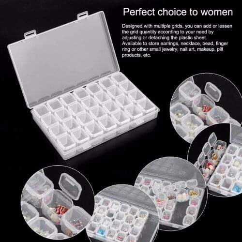 28 Grids Empty Nail Art Decoration Storage Box Separate Slots Nail Glitter Rhinestone Beads Accessories Container Nail Tool