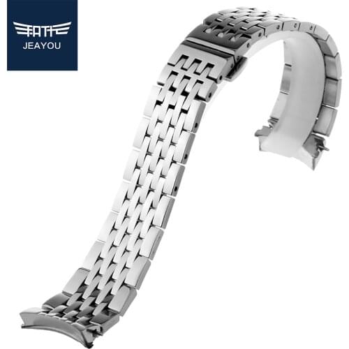 JEAYOU Men Stainless Steel Watch Strap Only For Tissot T41 With Deployment Clasp With Double-Push Button 19mm