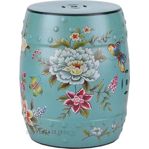 Luxury Painted European American Pastoral Country Retro Small Ceramic Drum Stool Dressing Stool Shoe Changing Stool Porcelain Pi