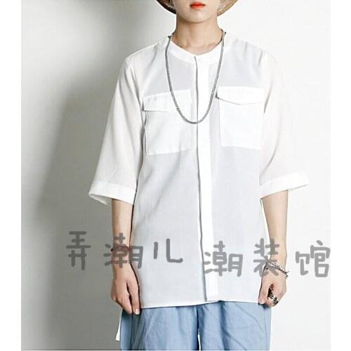 S-4XL ! 2016 New Mens clothing Low-high placketing shirt o-neck popper fluid personalized shirt plus size tee singer costumes