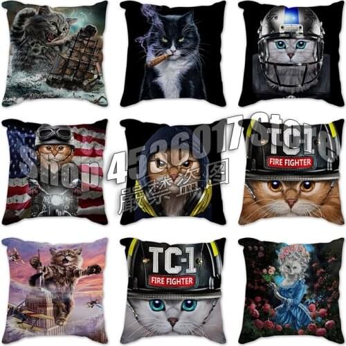 Cartoon Cat Animals Sofa Decorative Cushion Cover Pillow Pillowcase Polyester 45*45 Throw Pillow Home Decor Car Pillowcover
