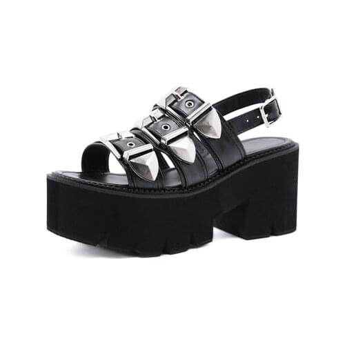 High Quality Summer Buckle Gothic Platform Women Sandals Block Hells Rubber Sole Open Toe Gladiator Female Footwear