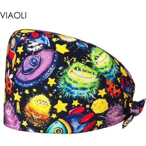 Printing Pharmacist Hat Beauty Hospital Surgical Cap for Women Men Operating Room Work Hat Doctor Surgery Cap Nursing Scrubs Cap