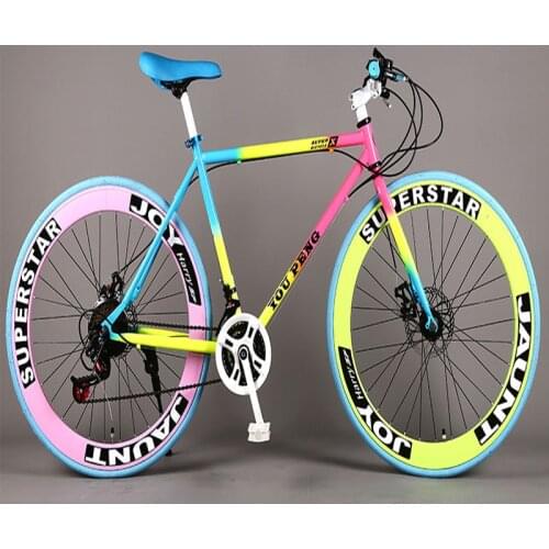 Road bike 21 Speed 60 double Layer Knife Ring Adult Disc Brake Fluorescent Inflatable Solid Tire Racing