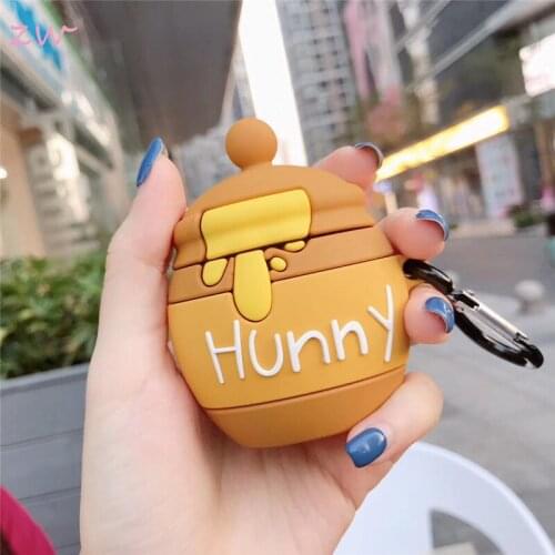 For AirPods1/2 3D Hunny Bottle Earphone Case For AirPods pro 3 Bluetooth Earphone Silicone Cover Cases With Hook Keychain
