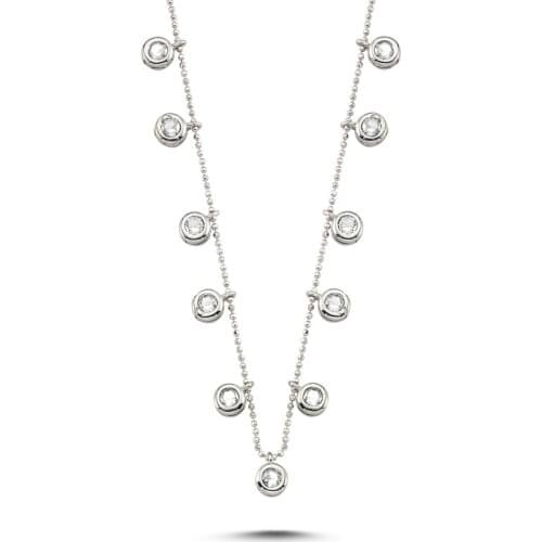 Silverlina Silver Zircon Stone Dangle Necklace