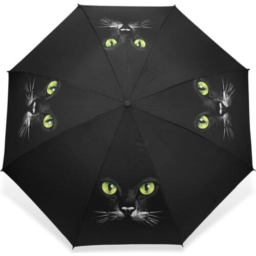 Three Folding Automatic Umbrella Women Men Guarda Chuva Compact Black Parasol Winfproof Ultra-Light Paraguas Cute Cat Rain Gear