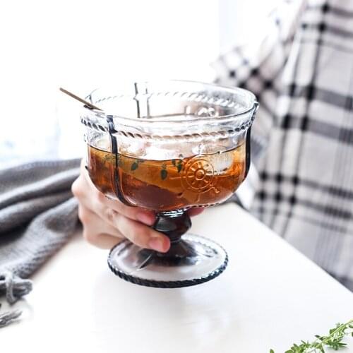 Caribbean Ocean Flower Glass Ice Cream Cup Dessert Cup Transparent Mug Glass