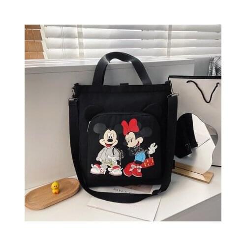 Disney cute Mickey print ladies all-match large-capacity one-shoulder messenger canvas bag student casual schoolbag tutoring bag