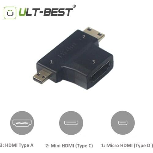 ULT-Best 3 in 1 HDMI Adapter Combo Micro HDMI Male Mini HDMI Male to HDMI Female Converter Connector 1080P