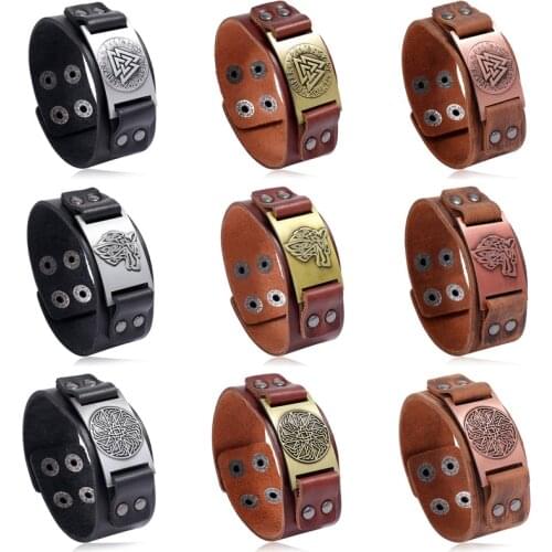 Modyle Skyrim Vintage Viking Compass Genuine Leather Bracelet for Man Nordic Runes Odin Symbol Wrap Bangle Jewelry Accessories