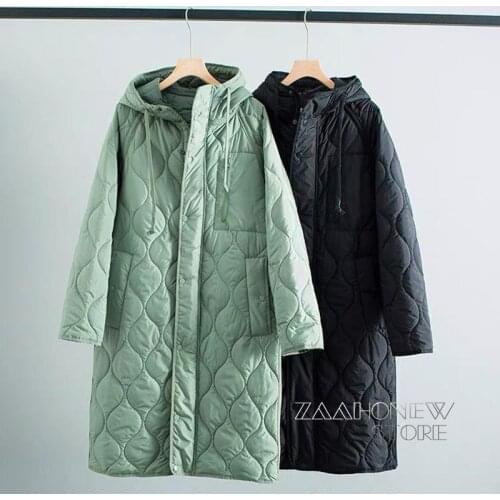 ZAAHONEW New Autumn Winter Women Vintage Green Casual Warm Loose Hooded Parkas Coat Female