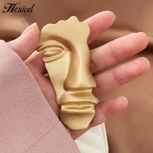 Gold Color Half Face Large Brooches Fashion Portrait Head Metal Corsage Pins For Women Coat Suit Sweater Brooch Accessories