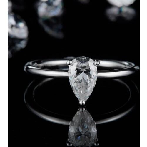 CxsJeremy S925 Silver 1CT 5*8mm Pear Cut Moissanite Engagement Ring for Women Solitaire Diamond Wedding Band Bride Anniversary