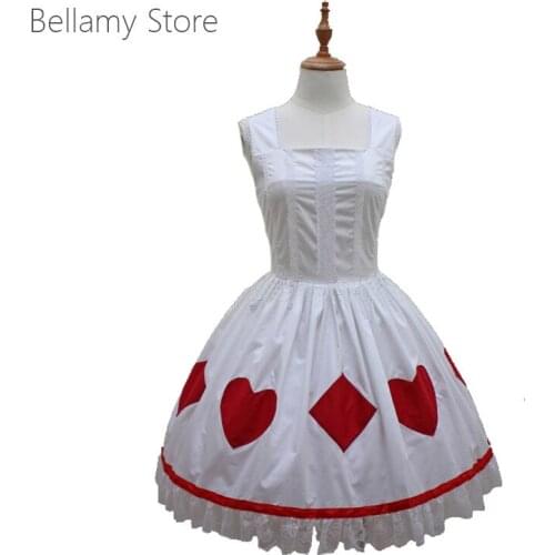 Gothic Lolita Dress White Cotton Square Neck Sleeveless Lace Trim Sweet Lolita Skirt
