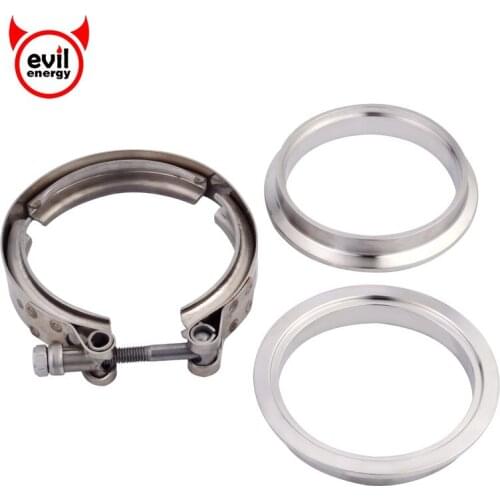 Evil energy 3.5" 304 Steel Stainless V-Band Flange & Clamp Kit Female Male Flange For Auto Turbo Exhaust Down Pipe