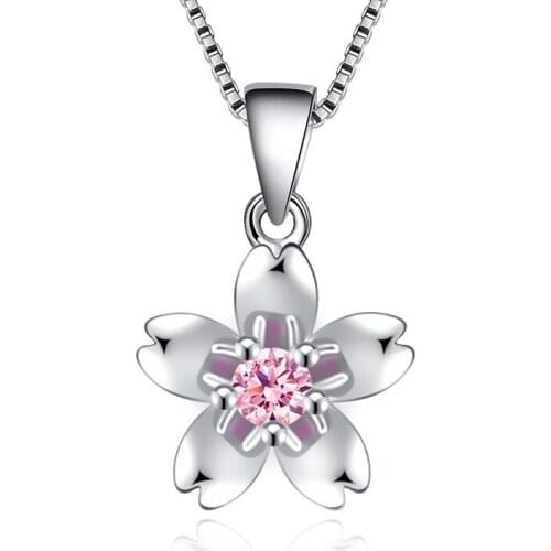 0057 Promotion 925 sterling silver fashion Cherry blossoms flower crystal ladies`pendant necklace jewelry women short box chains