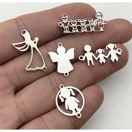 10pcs/lot Stainless Steel Angel Bless with Family Love Charms Fit Bracelet Connectors Charm Jewelry Handmade Diy Jewelry Make