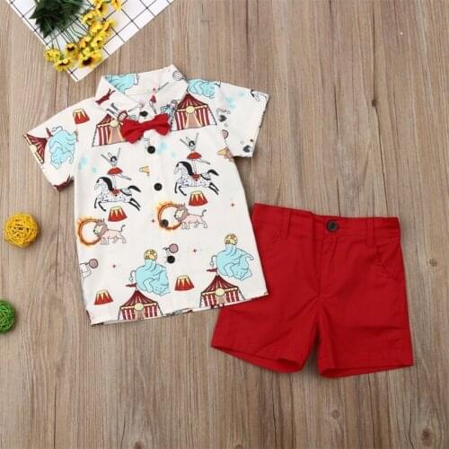 Kids Baby Boy Clothes Set 2019 Infant Toddler Summer Gentleman Short Sleeve Circus Shirt Tops Shorts Clothing Outfits 2Pcs