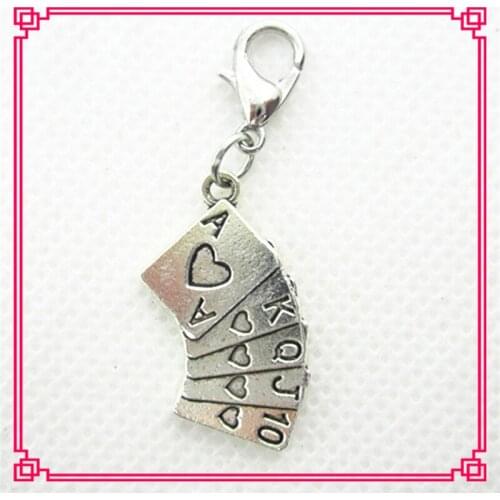 20pcs/lot Play Cards dangle charms lobster clasp Hanging Floating Charm DIY Jewelry Accessories Charms