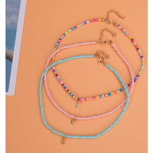 3pcs/set Colorful Bohemia Acrylic Resin Beads Star Moon Lock Butterfly Pendant Necklace for Women Party Summer Jewelry Gift