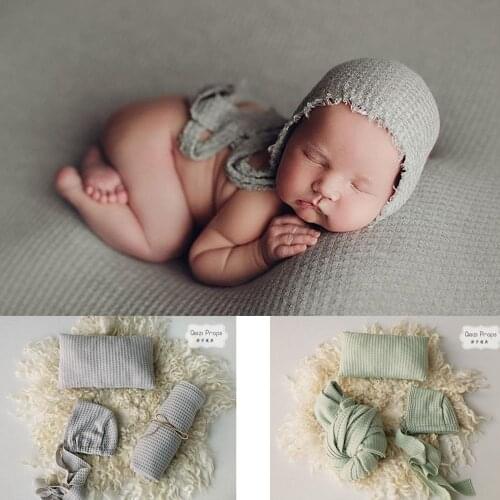 3 Pc/Set Hat + Pillow Newborn Photography Props Soft Blanket Wraps Cloth Baby Boy Girl Photo Booth Shoot Accessories Posing Cap