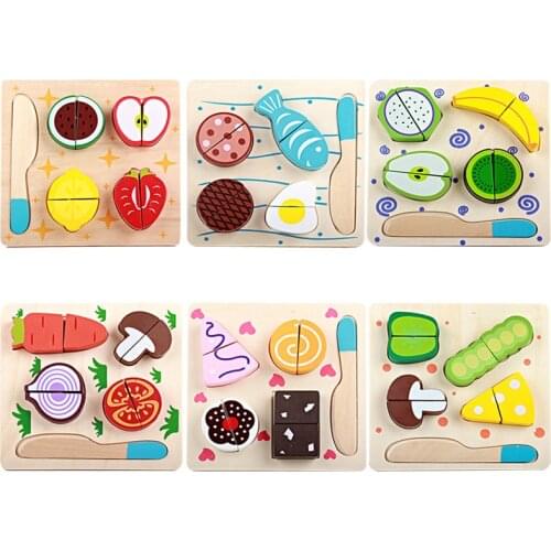 3D Wooden Puzzle Cutting Fruits Vegetables String Pretend Play Learning Early Educational Toys For Children Kids