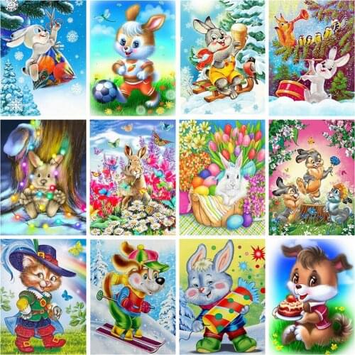 5D Diamond Painting Rabbit Cartoon Diamond Mosaic Cross Stitch Kits Picture Embroidery Full Round Drill Home Decoration Gift