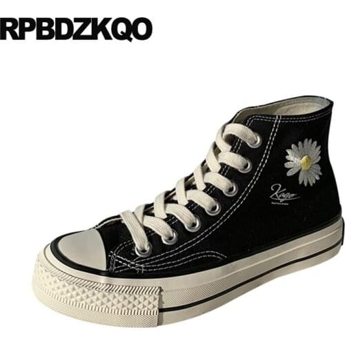 White flats designer black women breathable rubber sole trainers china high top 2019 cheap sneakers lace up plain canvas shoes