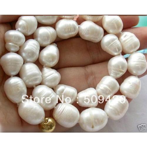 Free Shipping >>>>>Beautiful 11-14mm white TAHITIAN baroque pearl necklace 18"