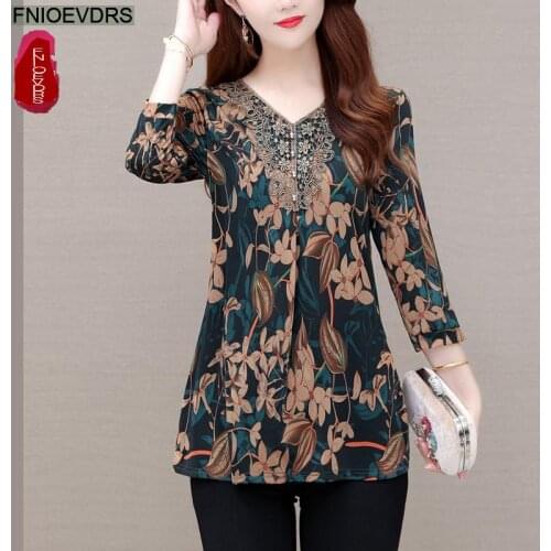 M-5XL 2021 Fall Autumn Women Fashion Elegant Office Lady Red Vintage Retro Floral Tops Printing Basic Shirts Blouses