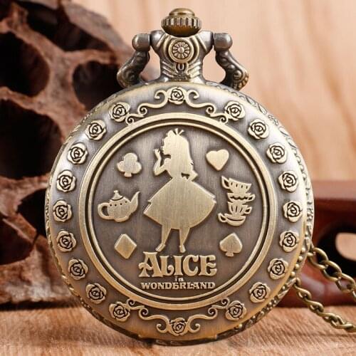 New Arrival Retro Alice in Wonderland Theme Bronze Quartz Pocket Watches Vintage Fob Watches Christmas Brithday Gift relogio