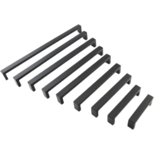 Black Cabinet Handle Square Furniture Hardware Stainless Steel Kitchen Door Knobs Cupboard Wardrobe Drawer Pulls