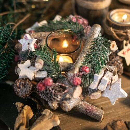 Wooden Red Fruit Candlestick Glass Hurricane Lamp Five-pointed Star Candlestick Decoration Christmas Decorations Hotel Emporium