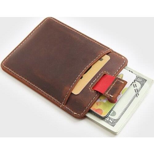 Genuine Leather Card Holder For Men Vintage Crazy Horse Cowhide Short Slim Minimalist Front Pocket Wallet Purse Credit Card Case