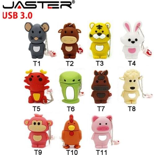 JASTER Chinese Zodiac usb 3.0 flash drive disk animal green snake/chicken/rabbit/horse/monkey memory stick pendrive 4GB to 64GB