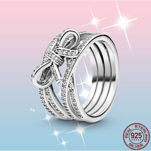 Lucky Finger Rings Real 925 Sterling Silver Bowknot Female Rings for Women Wedding Engagement Ring Jewelry Anel Girlfriend Gift